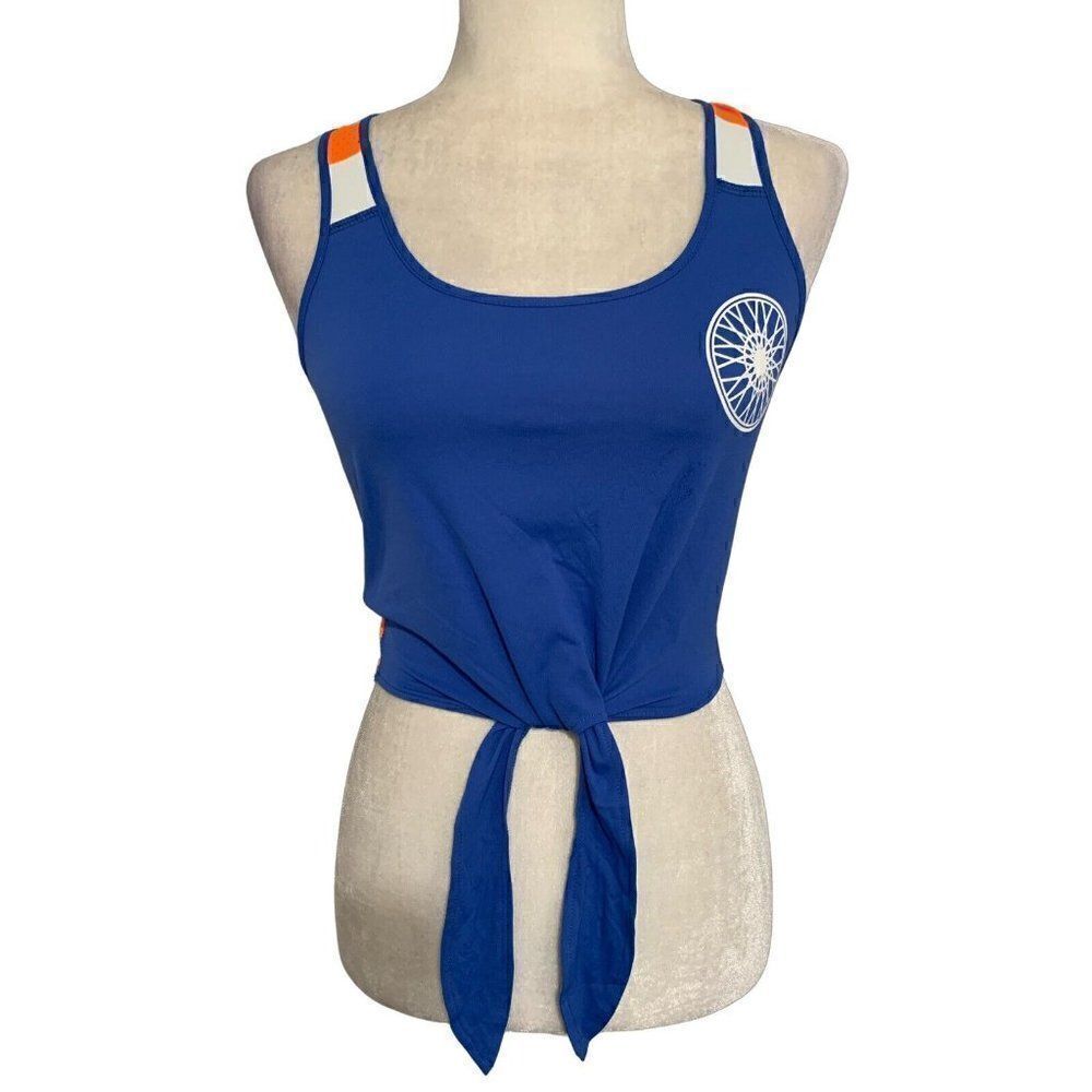 soul cycle womens blue white orange crop tank top xs
